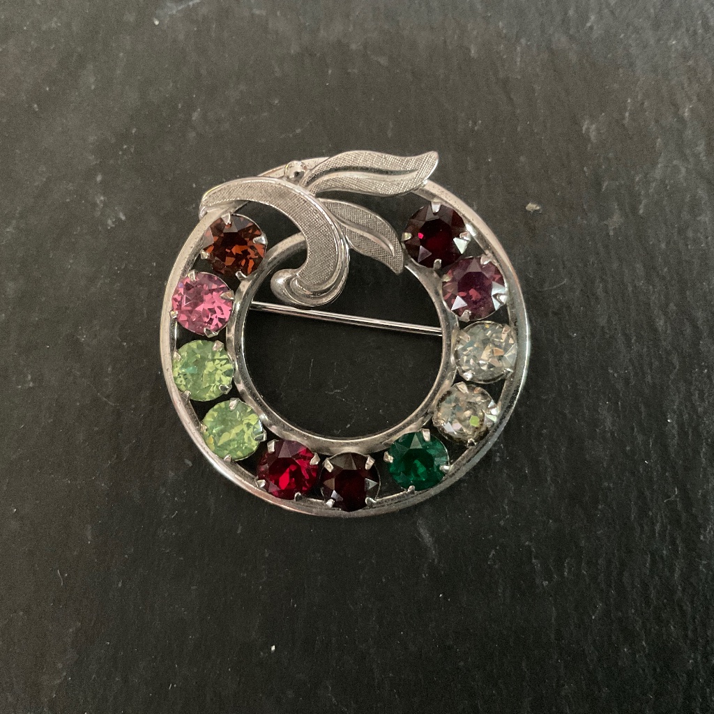Vintage Signed Van Del Sterling Silver Set With Rhinestones Pin Brooch